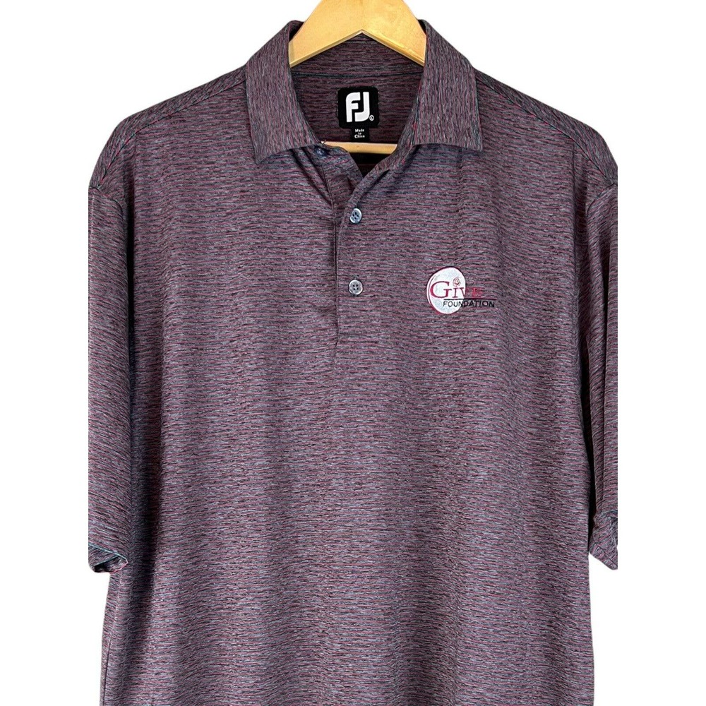 FootJoy Mens Size Large Golf Polo Short Sleeve Red Grey Shirt GIVE Foundation